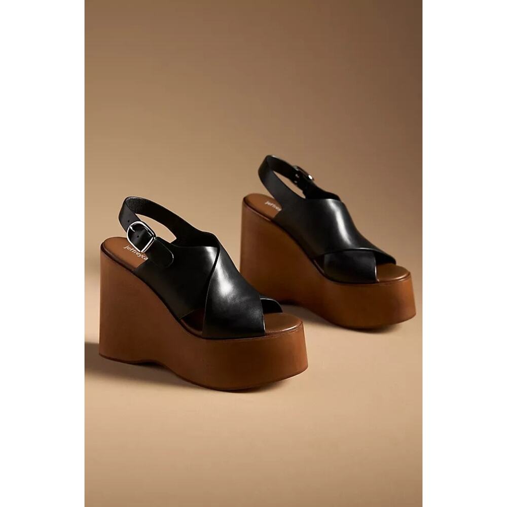 Jeffrey Campbell Fiddle Platform Wedge Heels Sz 6 Black Slingback